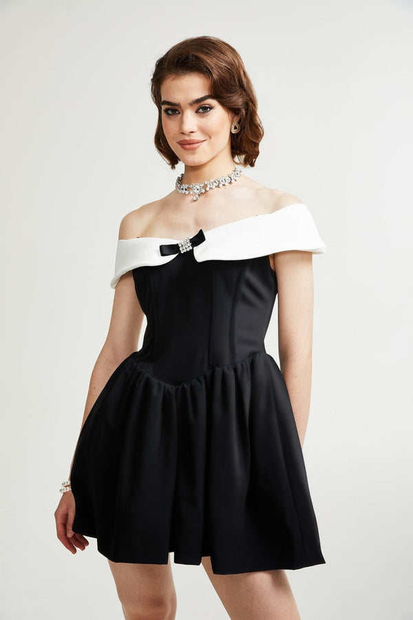 Deniece Black Off-The-Shoulder Mini Dress