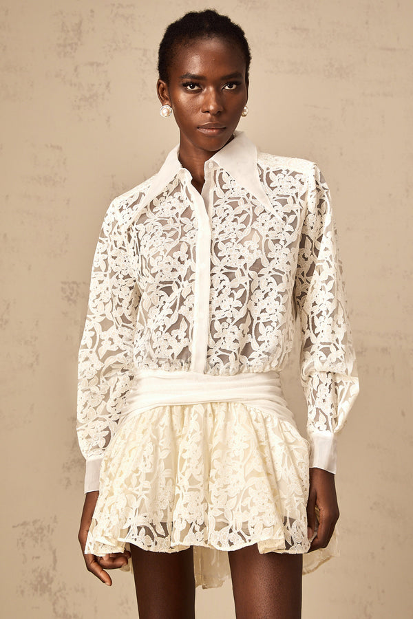 Bernadette off-white floral-lace mini shirt dress (US Only)