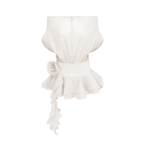 Amélie White Floral Appliqué Flounced Mini Dress