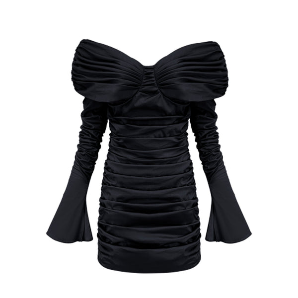 Apolline black off-shoulder ruched mini dress