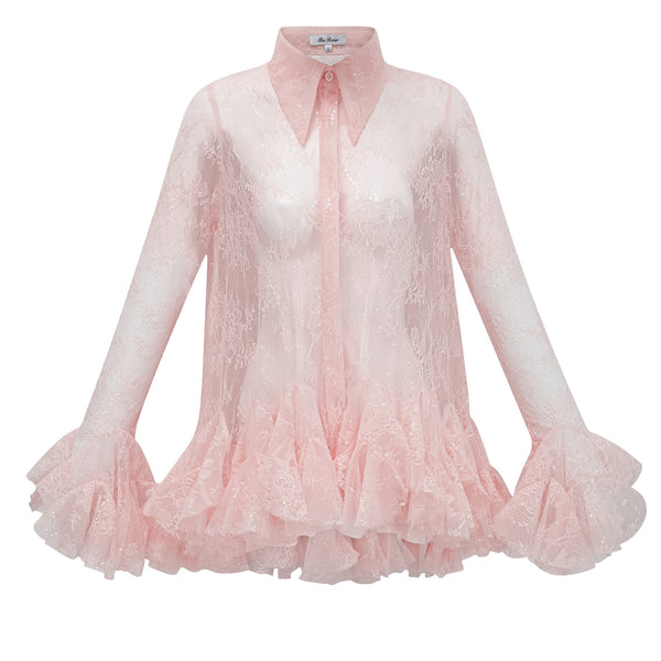 Ingrid Pink Peplum Floral Lace Blouse