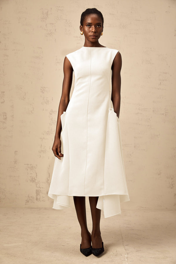 Jenifier white asymmetrical midi dress