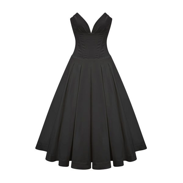Katherine Black Off-Shoulder Corset Midi Dress