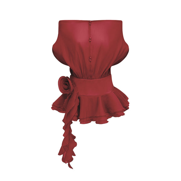 Amélie Red Floral Appliqué Flounced Mini Dress