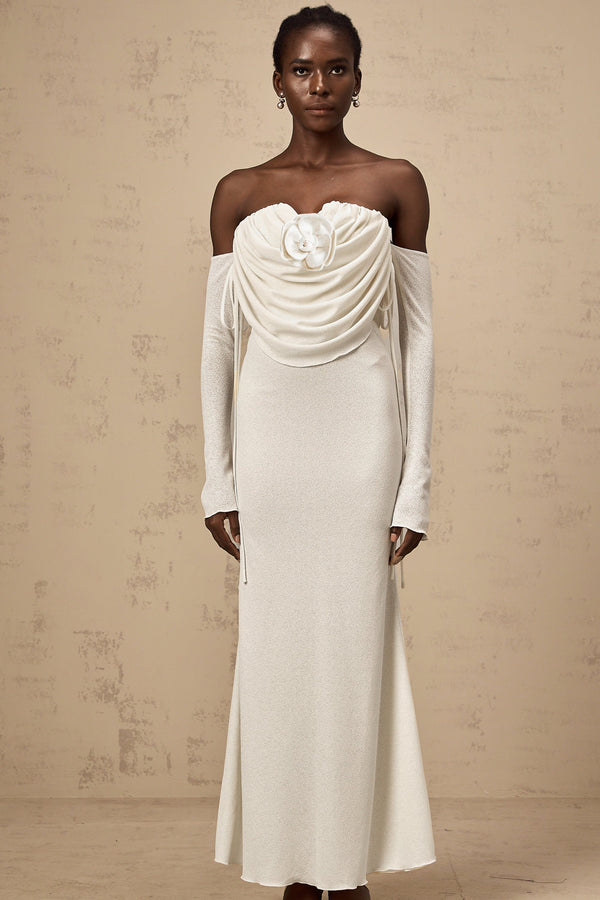 Julia floral-appliqué ruched strapless maxi dress (US Only)