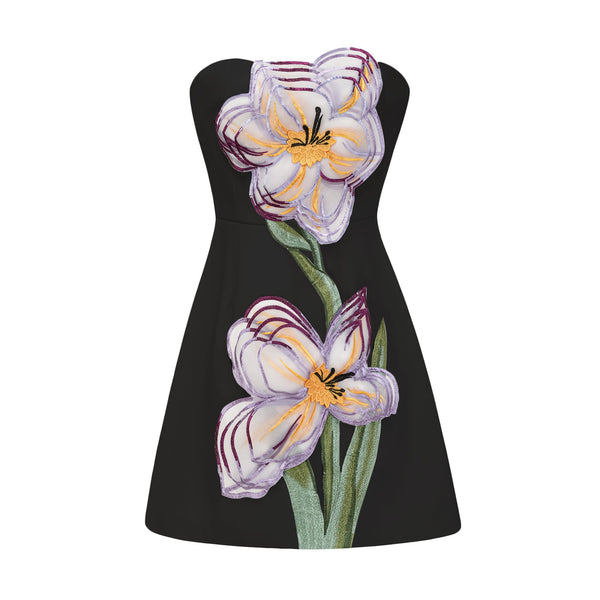 Irène Black Off-Shoulder Sequin Floral Embroidered Mini Dress