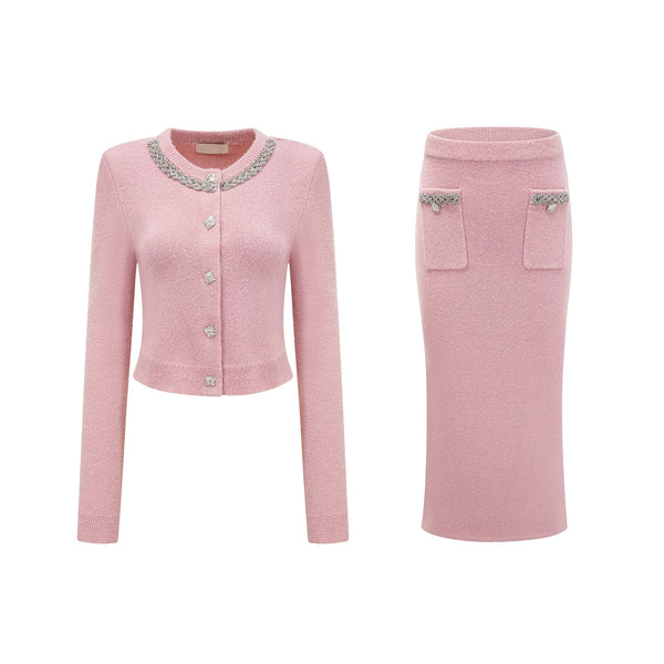 Renée pink embellished jacket & skirt matching set