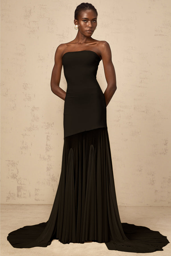 Josiane Black Off-shoulder Sheer Tulle Maxi Dress
