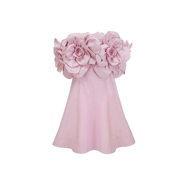 Juliette pink off-shoulder 3D-petal mini dress