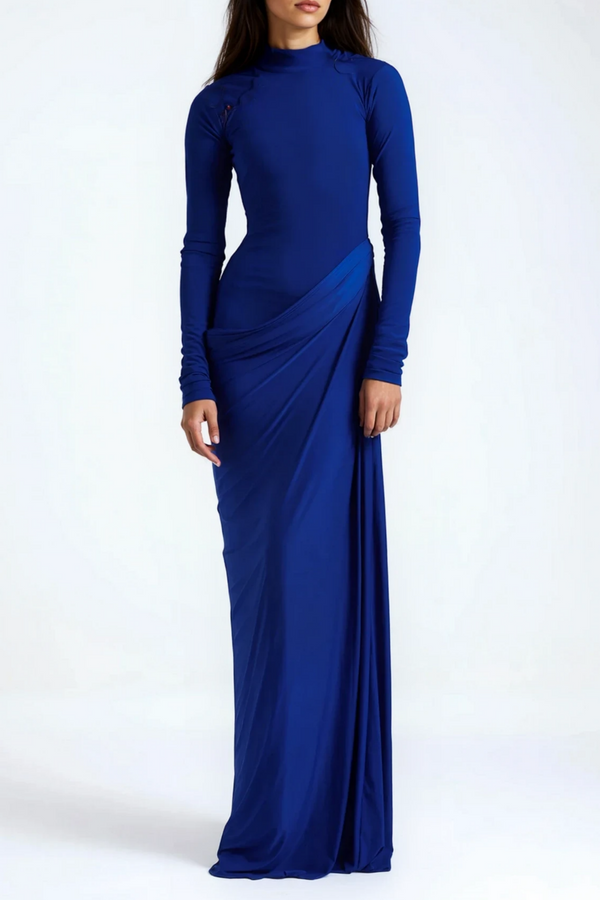 Éva Blue Draped Gathered Maxi Dress