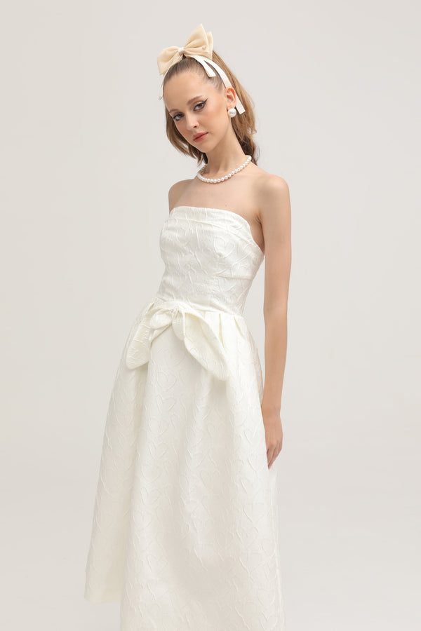 Ingrid white bowknot embroidered midi dress (US Only)