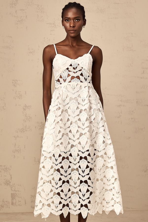 Delphine white cut-out lace midi dress (US Only)