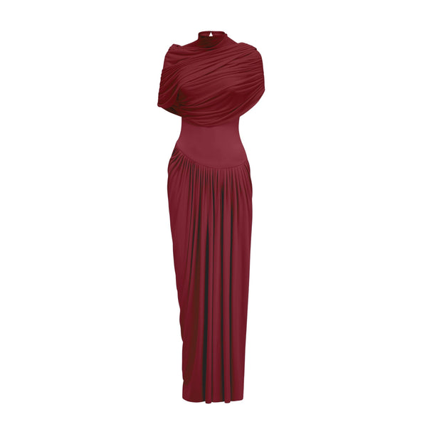 Catherine asymmetrical pleated maxi dress in Red