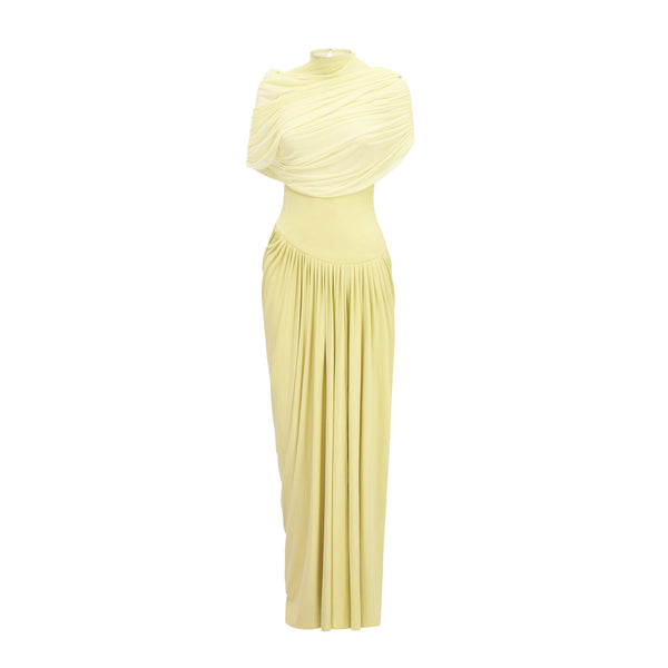 Catherine asymmetrical pleated maxi dress in Yellow