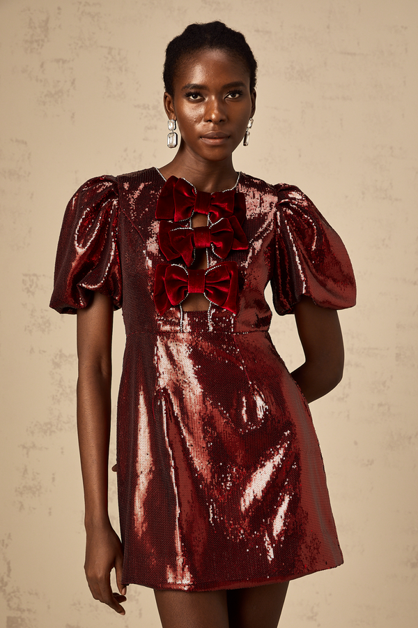 Louise red bowknot sequined mini dress (US Only)