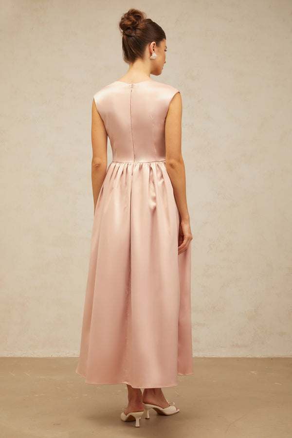 Madeleine pink A-line satin midi dress