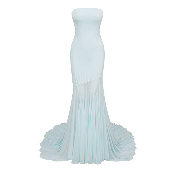 Josiane Blue Off-shoulder Sheer Tulle Maxi Dress