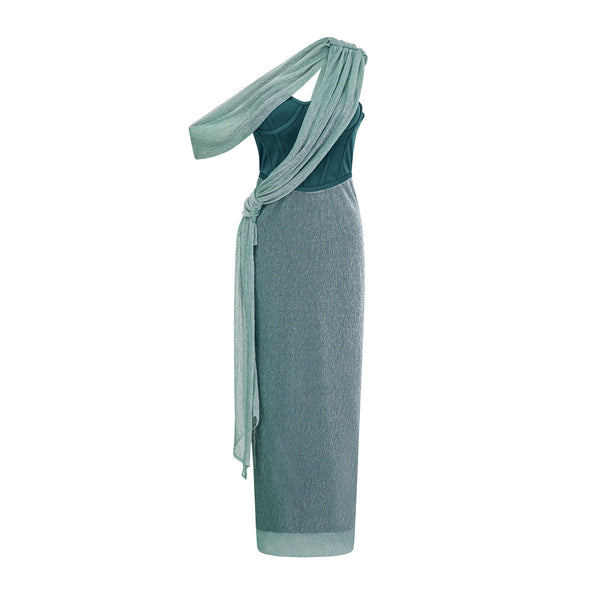 Delphine green ribbon-design corset maxi dress (US Only)