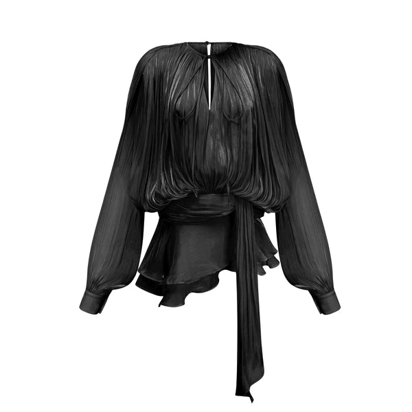 Eugénie Black Fully Pleated Ruffled Mini Dress