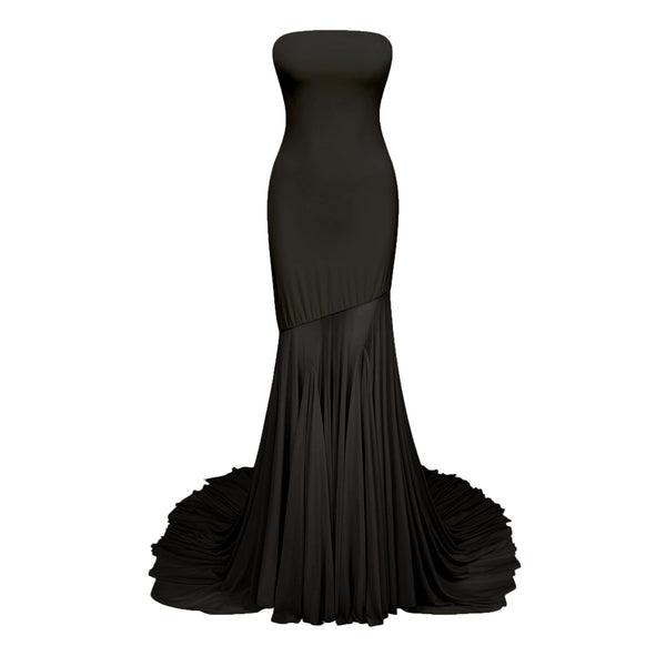 Josiane Black Off-shoulder Sheer Tulle Maxi Dress