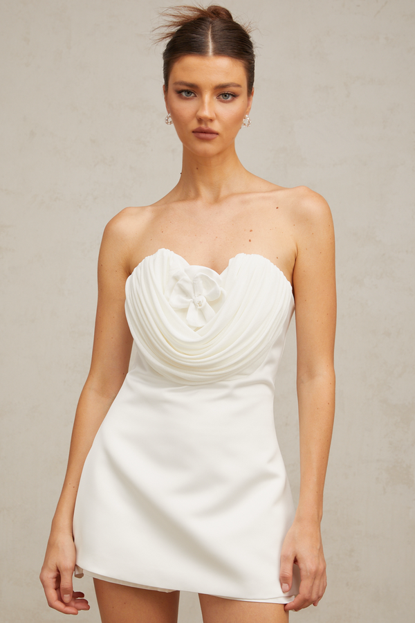 Lucie white floral-appliqué mini dress