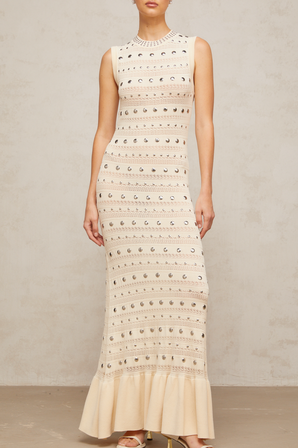 Chloé studded crochet-knit maxi dress in Neutrals