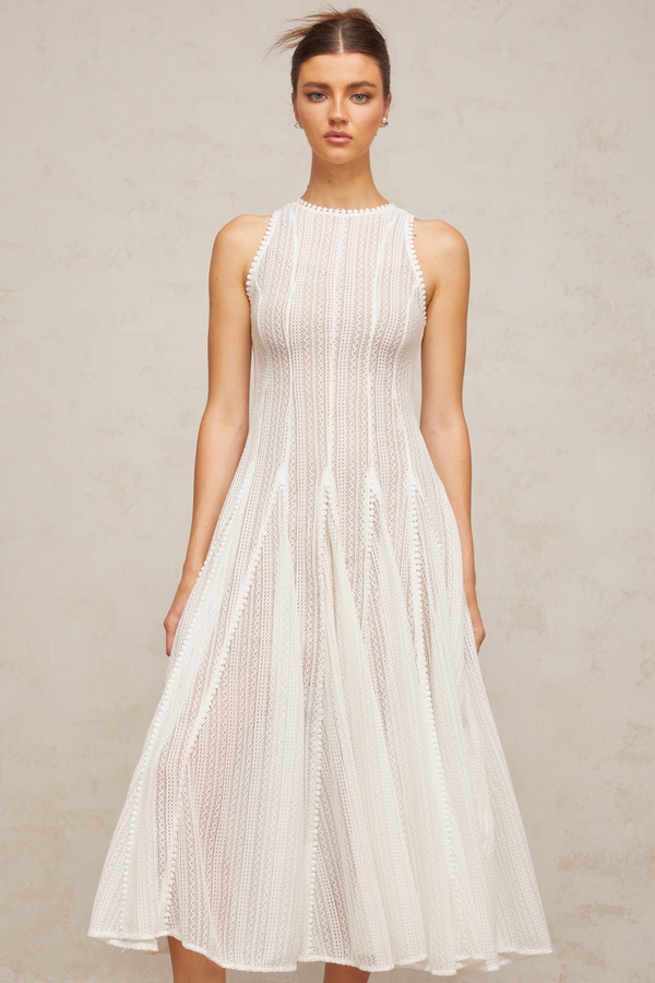 Hélène white pointelle puff midi dress
