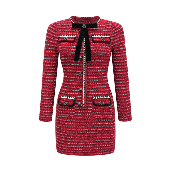 Faustine bow-detailed knit mini dress