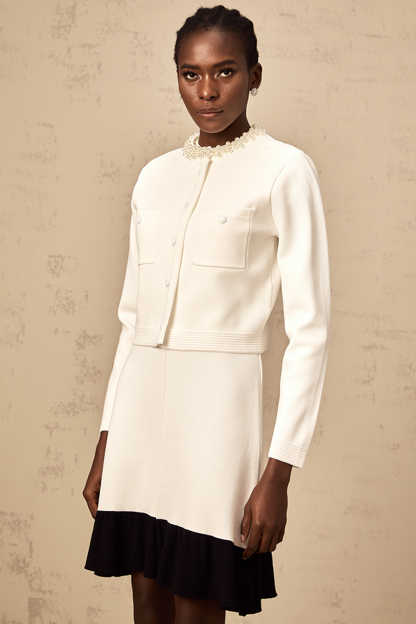 Coralie white faux-pearl knitted cardigan