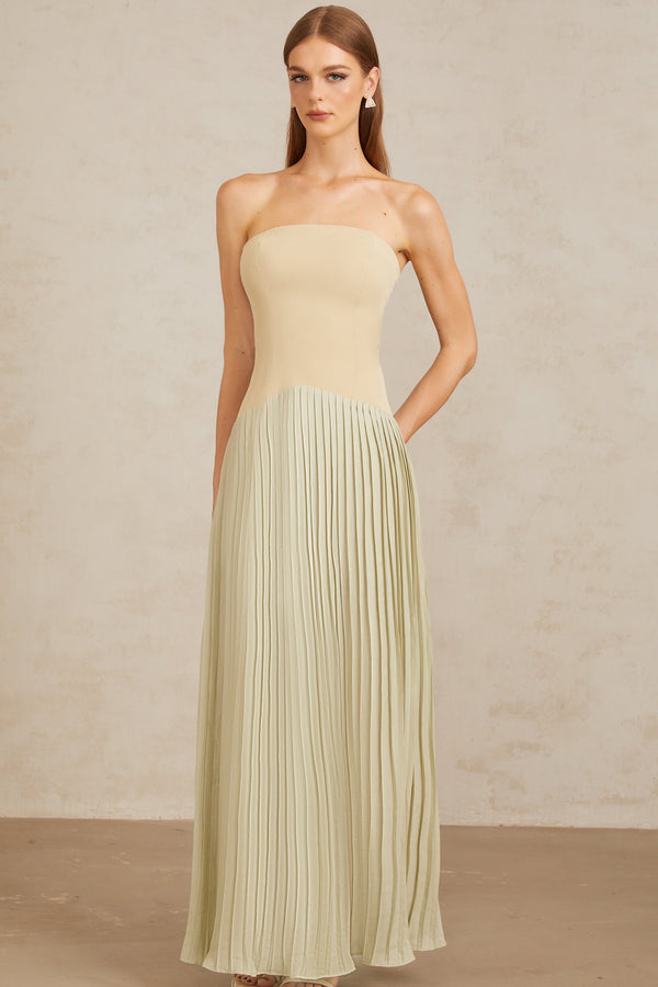 Mirja Green Pleated Corset Maxi Dress