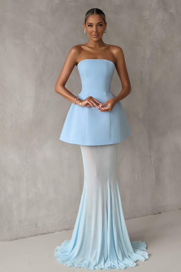 Mélanie Blue Corset Dress & Mesh Skirt Set