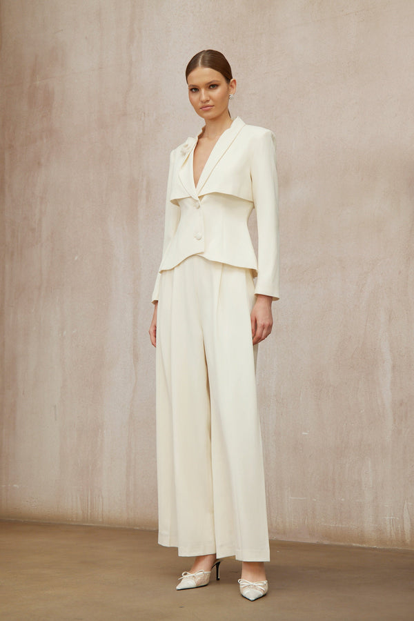 Teresa Neutral 3D Petal Blazer & Trousers Set
