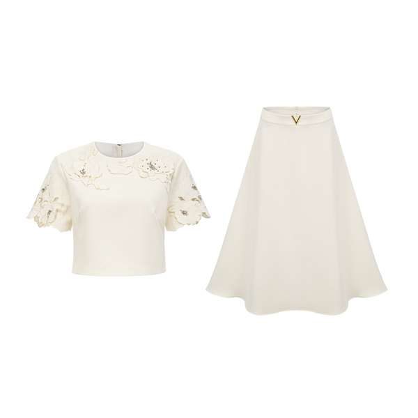 Coralie neutrals 3D-petal top & skirt matching set (US Only)