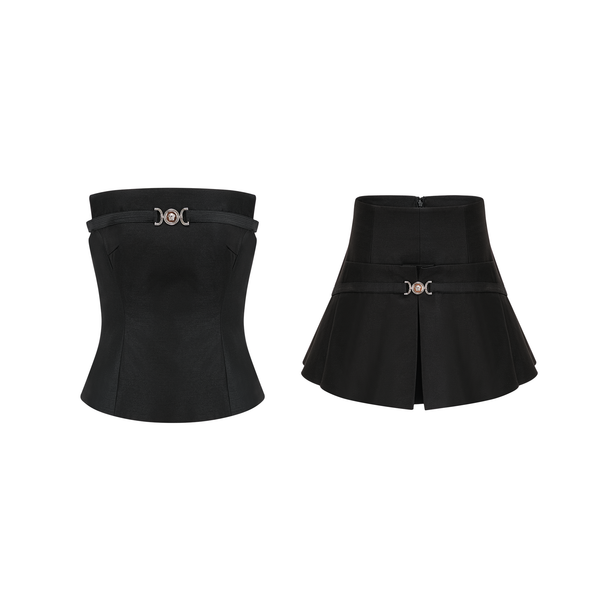 Margaux black top & skirt matching set