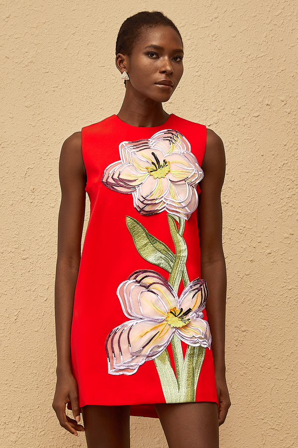 Irène Red Sequin Floral Embroidered Mini Dress