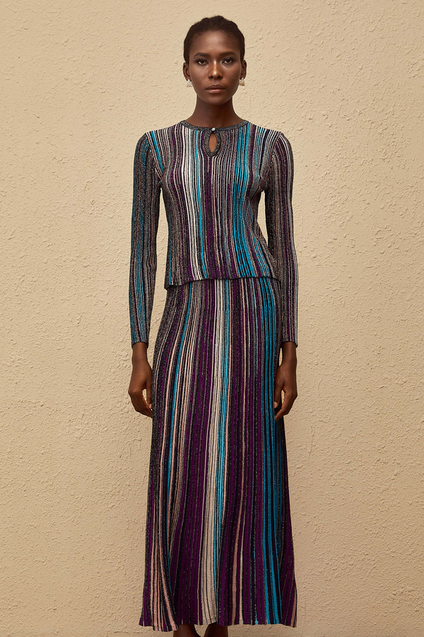 Aphrodite Blue Glitter Pleated Knit Matching Set