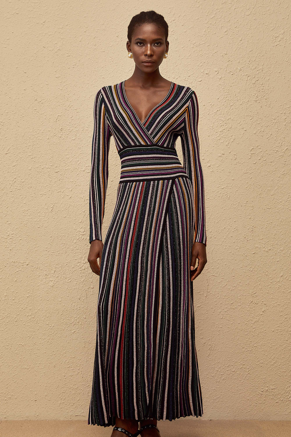 Phoebe Black Vertical Stripe Knit Maxi Dress