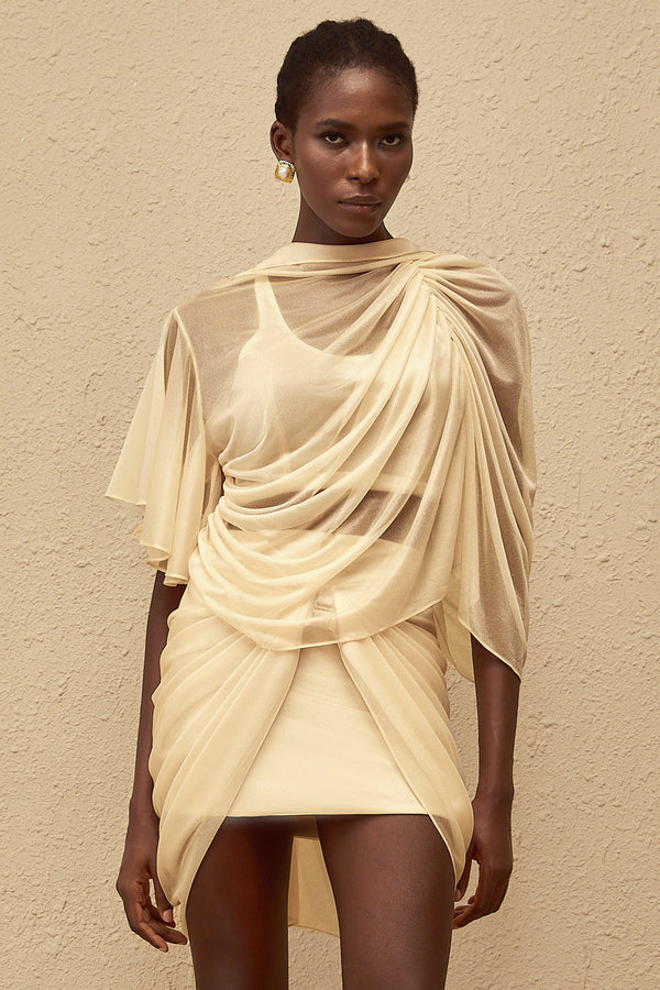 Pénombre Neutral Ruched Tulle Top & Skirt Set