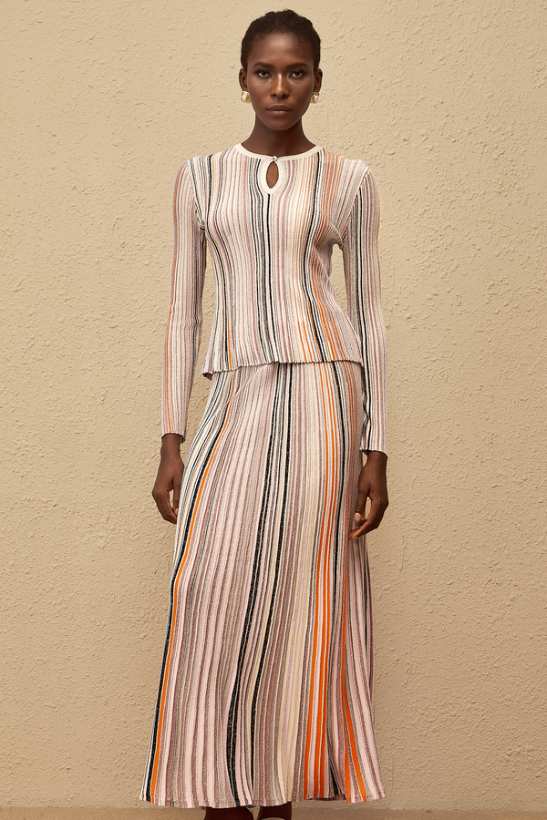 Aphrodite Neutral Glitter Pleated Knit Matching Set