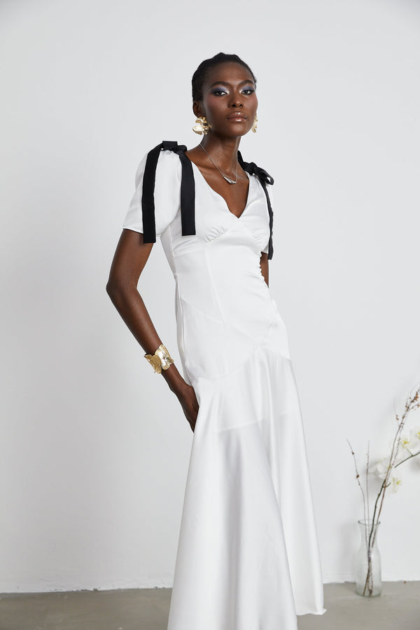 Cyrielle ribbon-detail puff-sleeve maxi dress