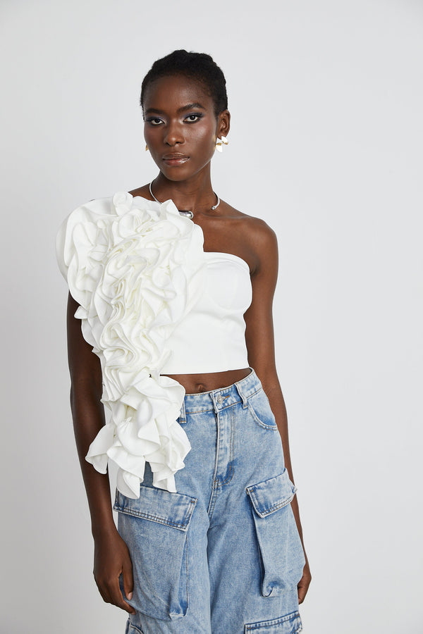 Lucie white floral-applique top