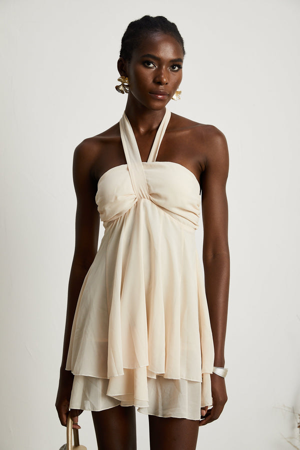 Esmerie Sleeveless Bustier Mini Dress with Back Tie Detail