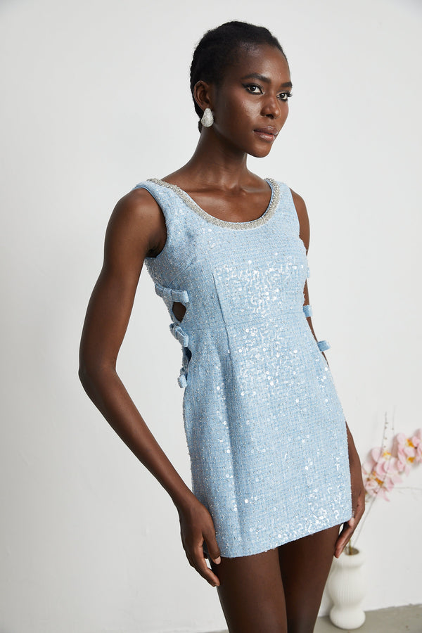 Manon blue tweed sequined mini dress