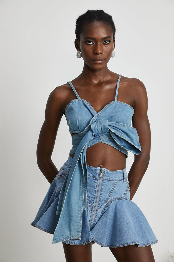 Aurélie bow-detail denim top (US Only)