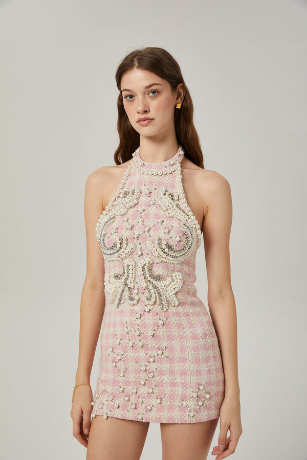 Capucine pearl-embellished mini dress