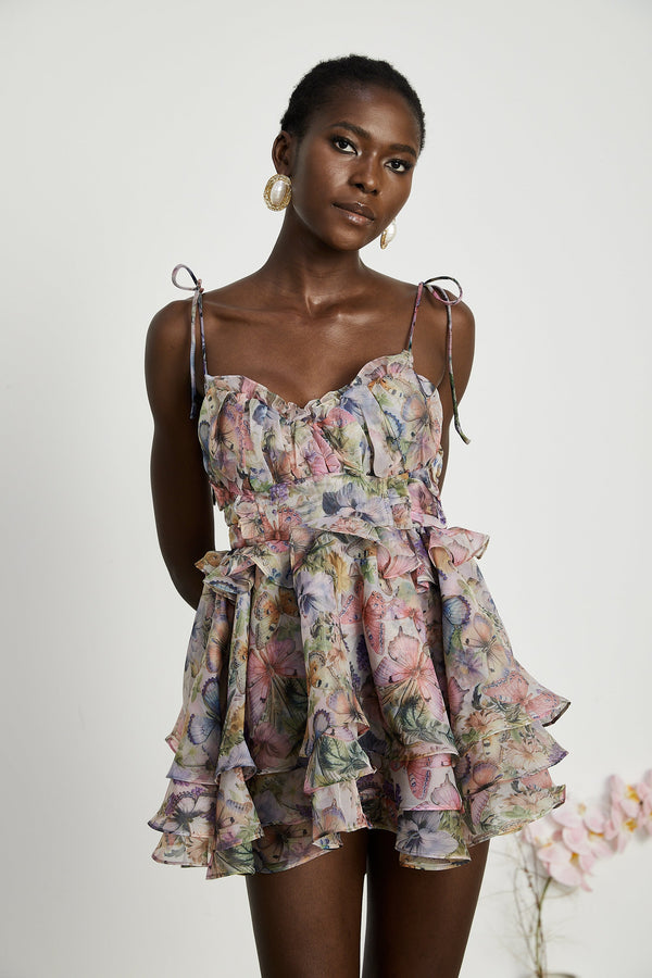 Juliette floral print pleated mini dress