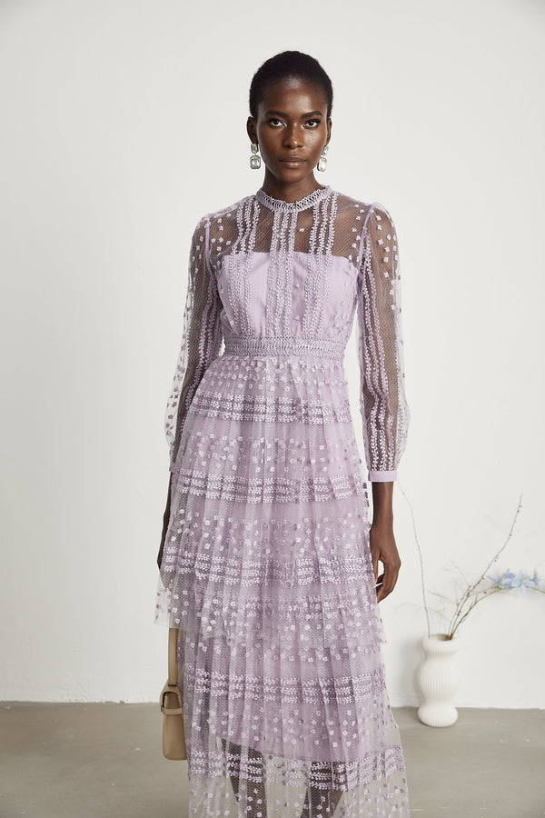 Delphine semi-sheer layered midi dress