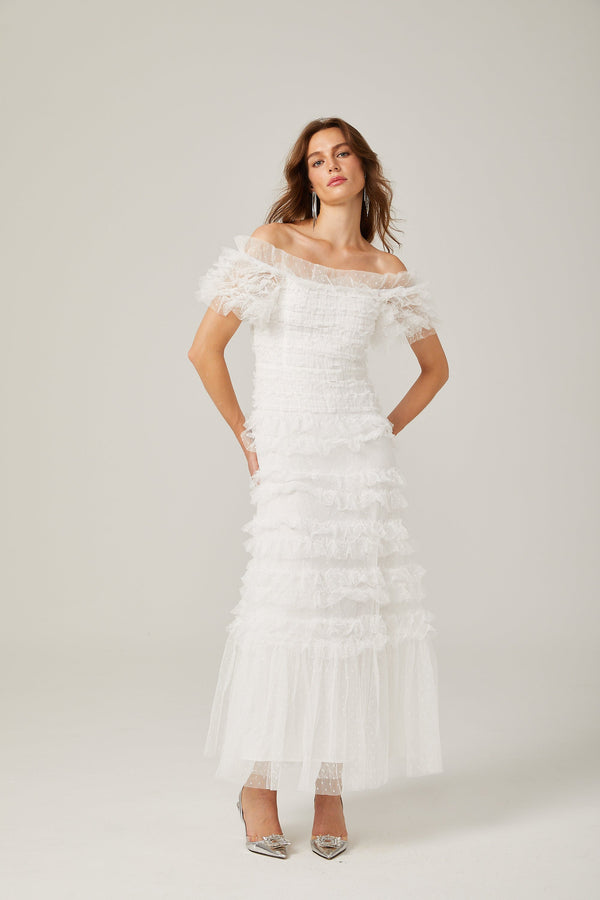 Philippine ruffled tulle tiered midi dress (US Only)