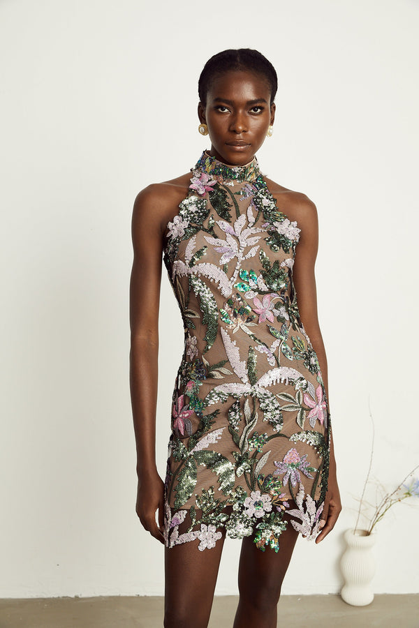 Géraldine sequin-embellished embroidered mini dress