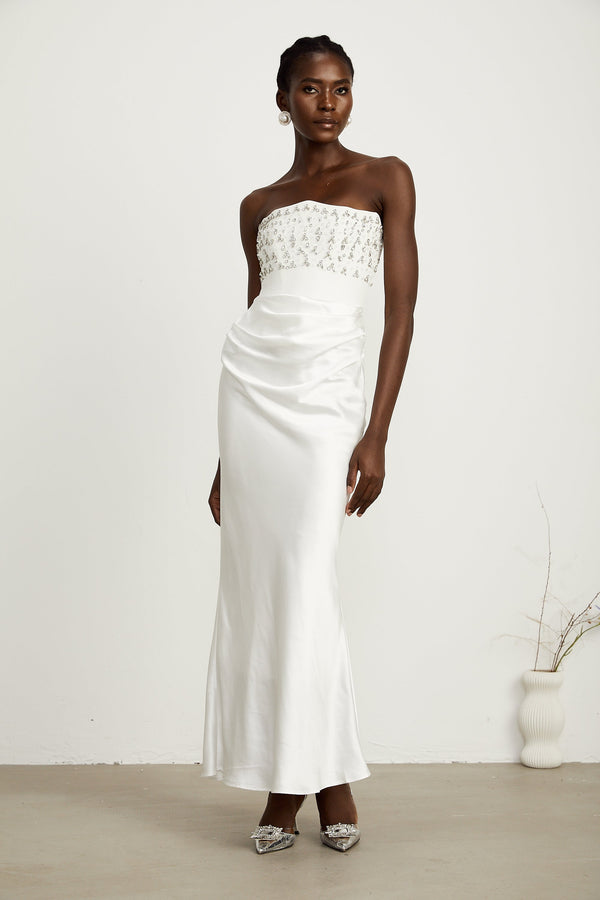 Aurore White Crystal Embellished Maxi Dress